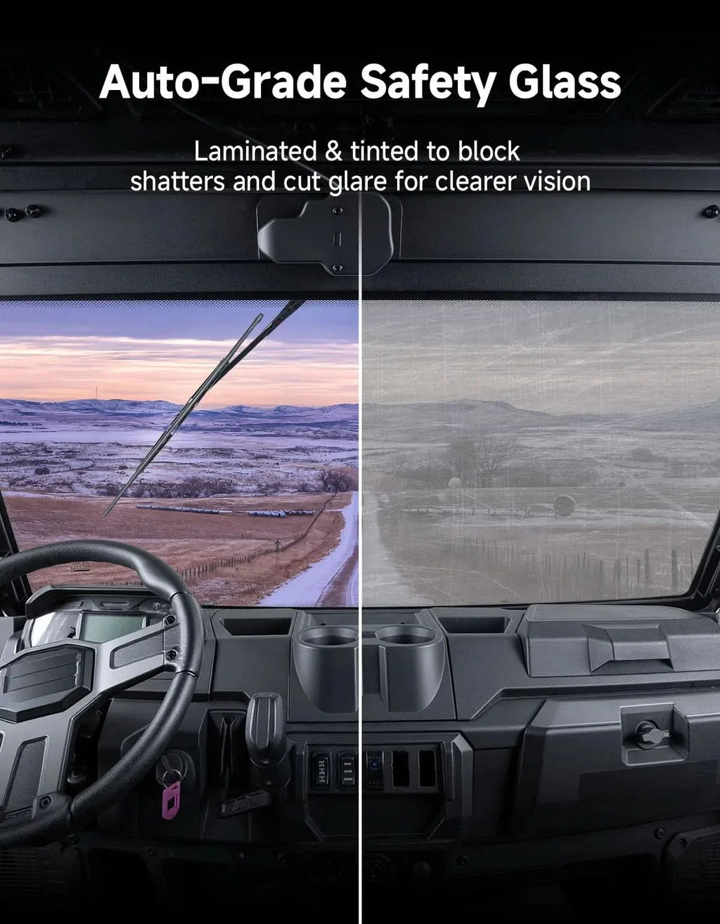 UTV 9/32" Glass Windshield with Trigger-Activated Electric Wiper for Polaris Ranger 1000 / XP 1000 / XP 900 & Crew 2013-2026