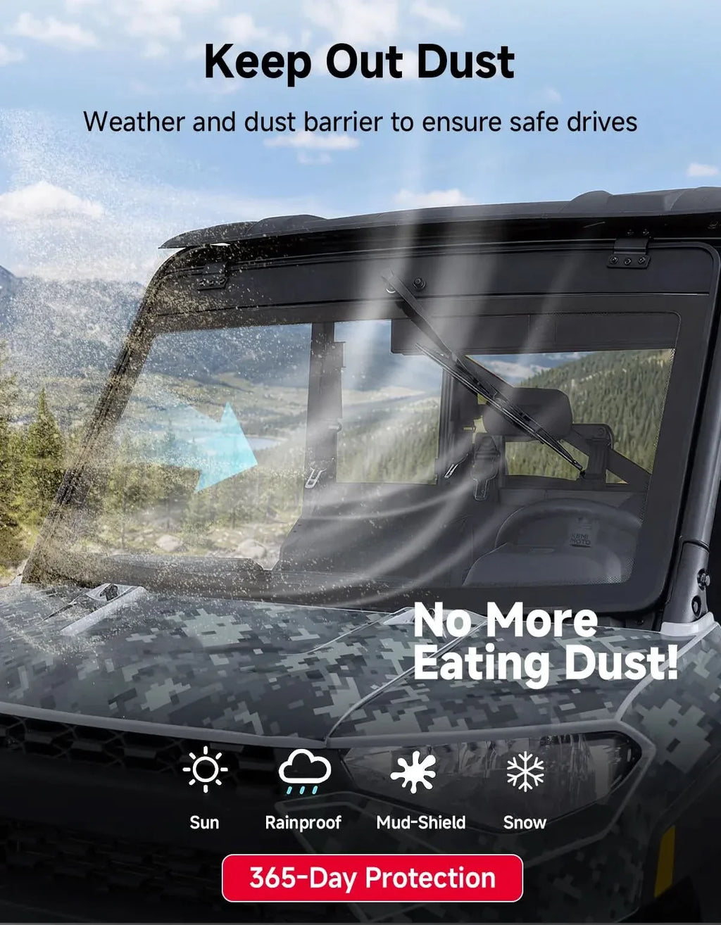 UTV 9/32" Glass Windshield with Trigger-Activated Electric Wiper for Polaris Ranger 1000 / XP 1000 / XP 900 & Crew 2013-2026