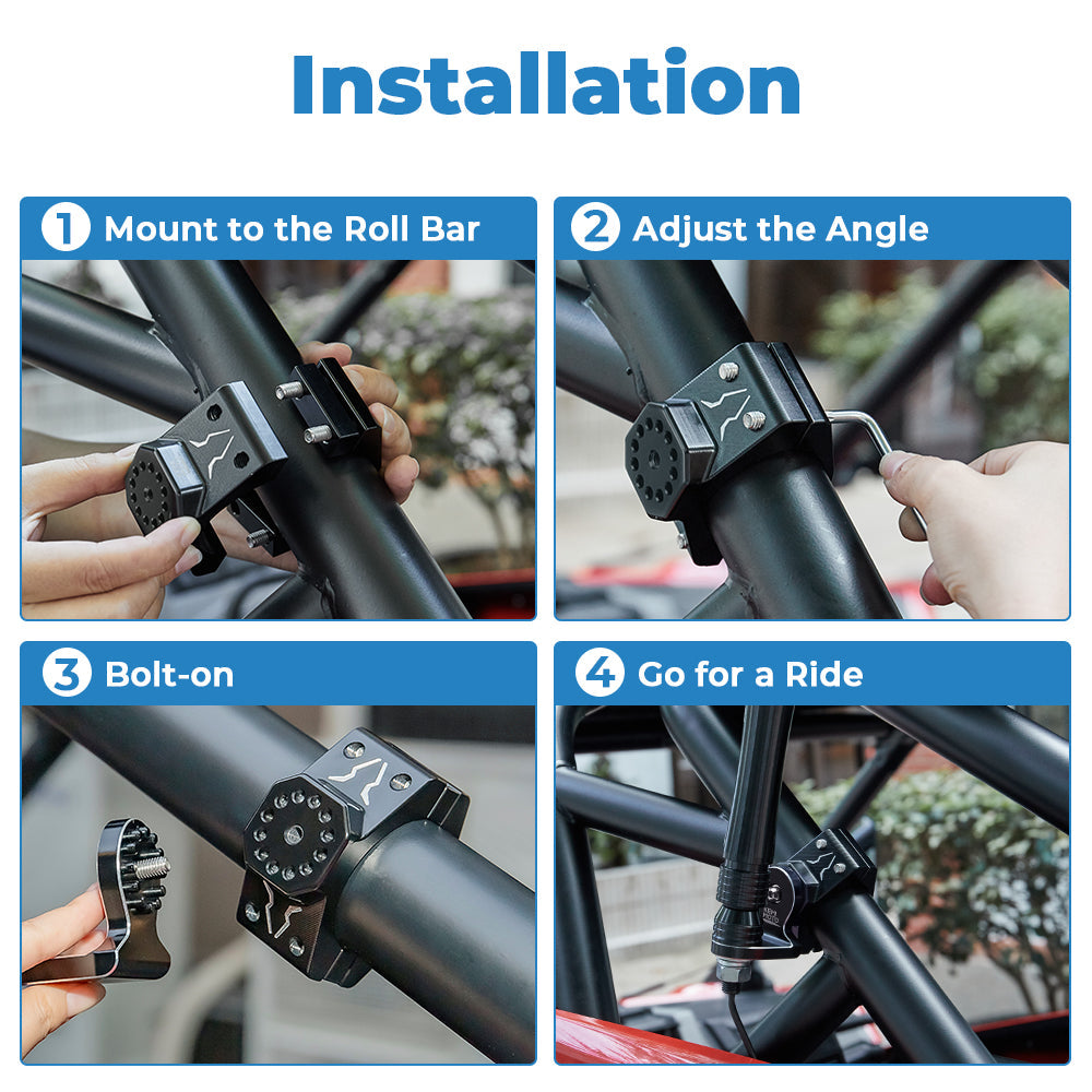 UTV Flag Mount, Whip Light Mount for 1.75 to 2 inch Roll Bar