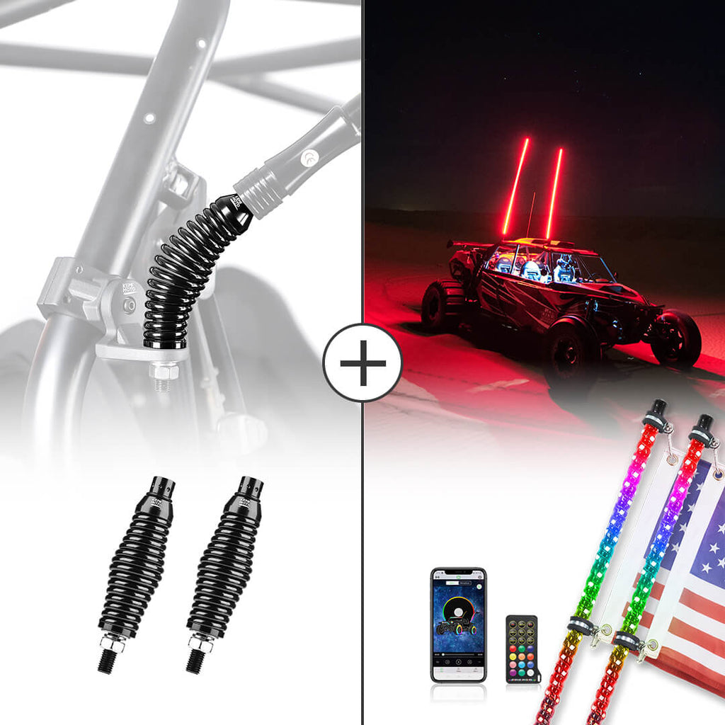 2PCS UTV Spiral Whip Lights with Spring Bases