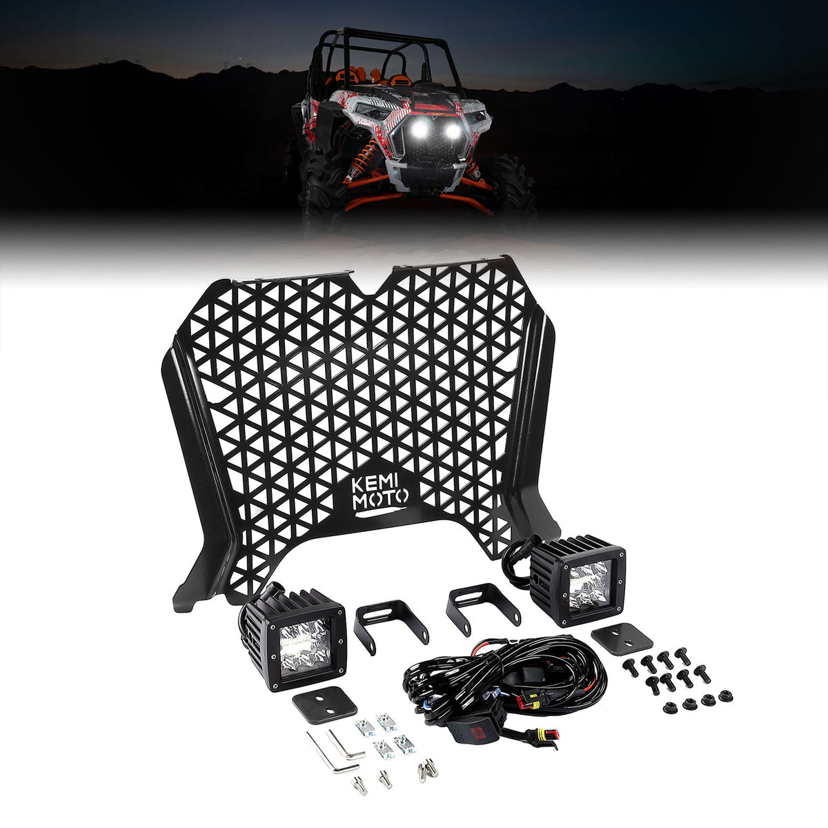 UTV Metal Front Grill Light for Polaris RZR XP 1000/Turbo – fits Polaris RZR XP 1000 (2014-2023)
