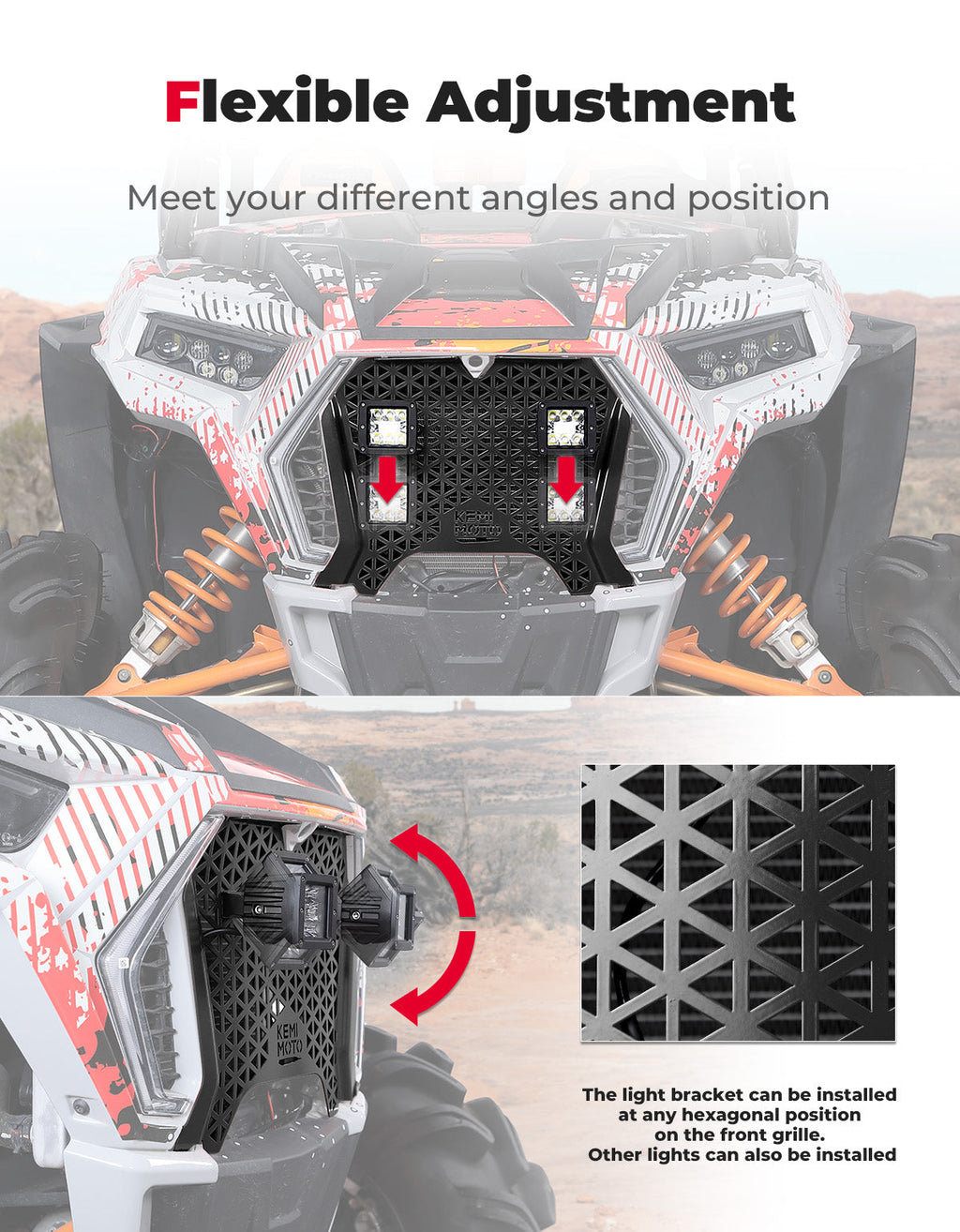 UTV Metal Front Grill Light for Polaris RZR XP 1000/Turbo – fits Polaris RZR XP 1000 (2014-2023) (view 6)
