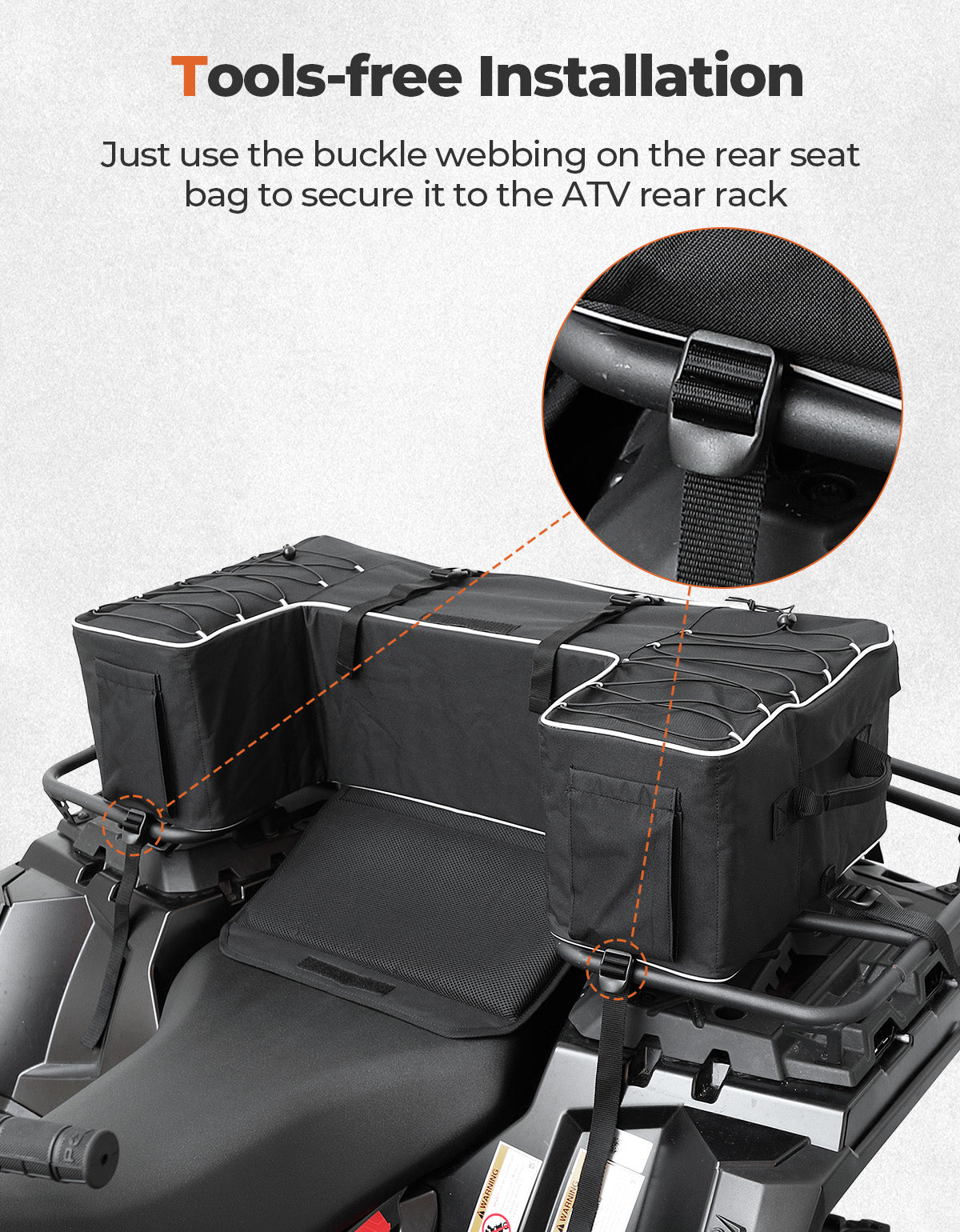 55L ATV Rear Storage Bags w/ Seat Cushion for Sportsman Scrambler TRX FourTrax – fits Polaris Sportsman (view 6)