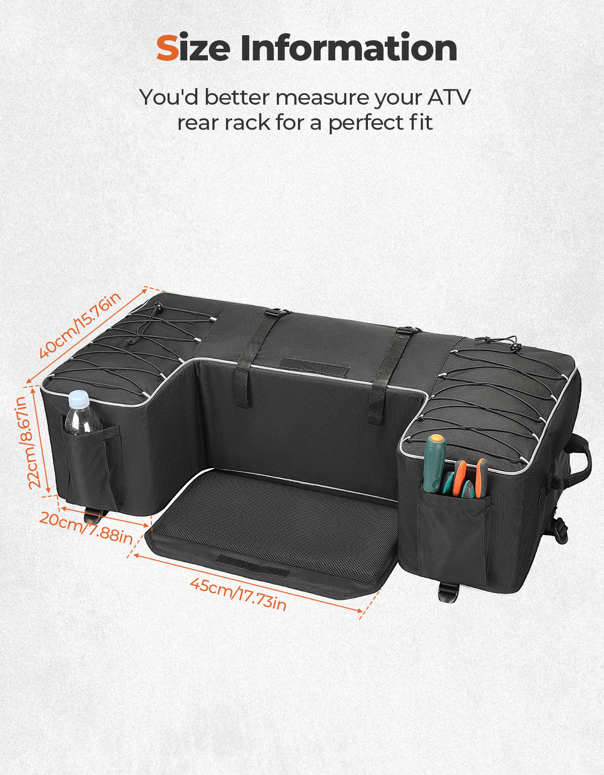 55L ATV Rear Storage Bags w/ Seat Cushion for Sportsman Scrambler TRX FourTrax – fits Polaris Sportsman (view 8)