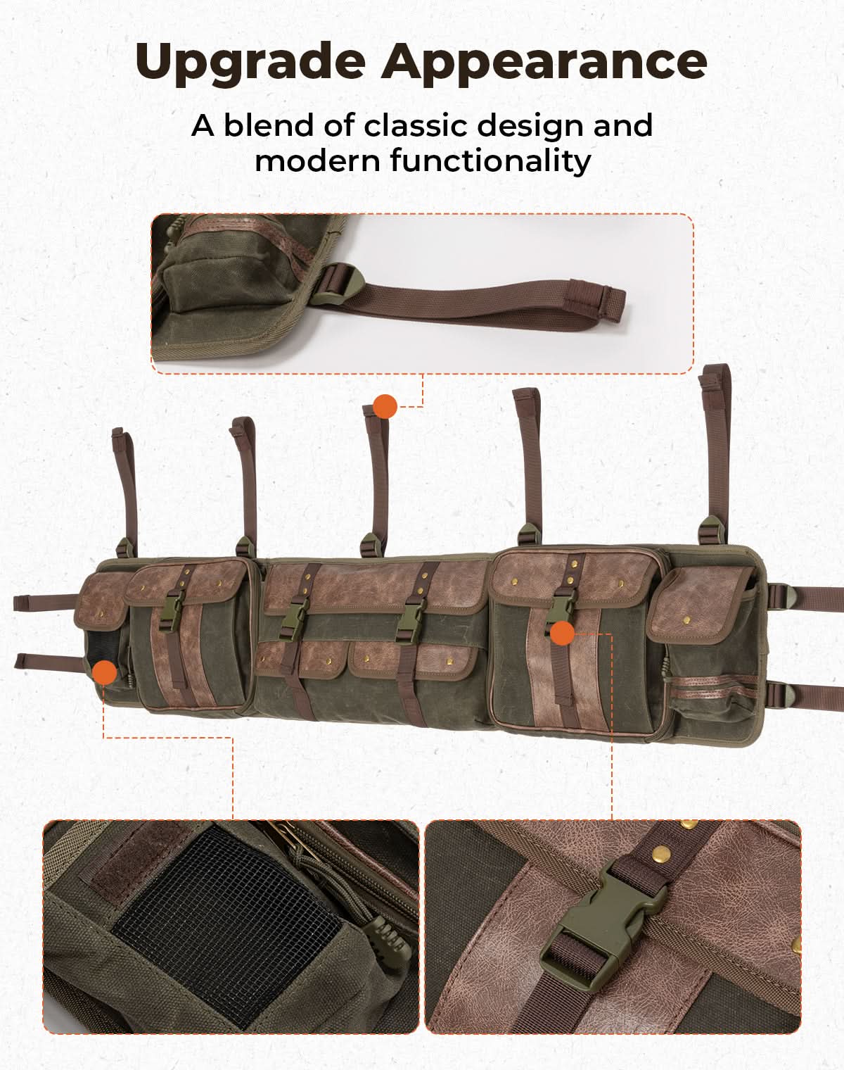UTV Roll Cage Organizer Bag Leather for Ranger RZR Pioneer Talon Defender – fits Honda Pioneer