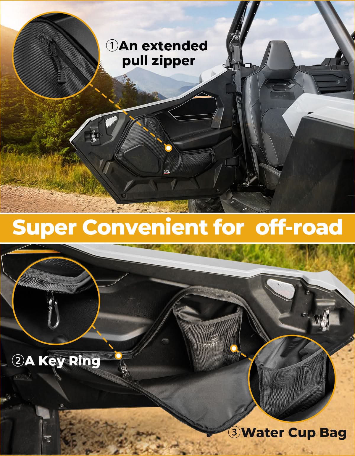 6 Q Front Door Bags with Knee Pads for 2025 Polaris RZR – fits Polaris RZR Pro S 4
