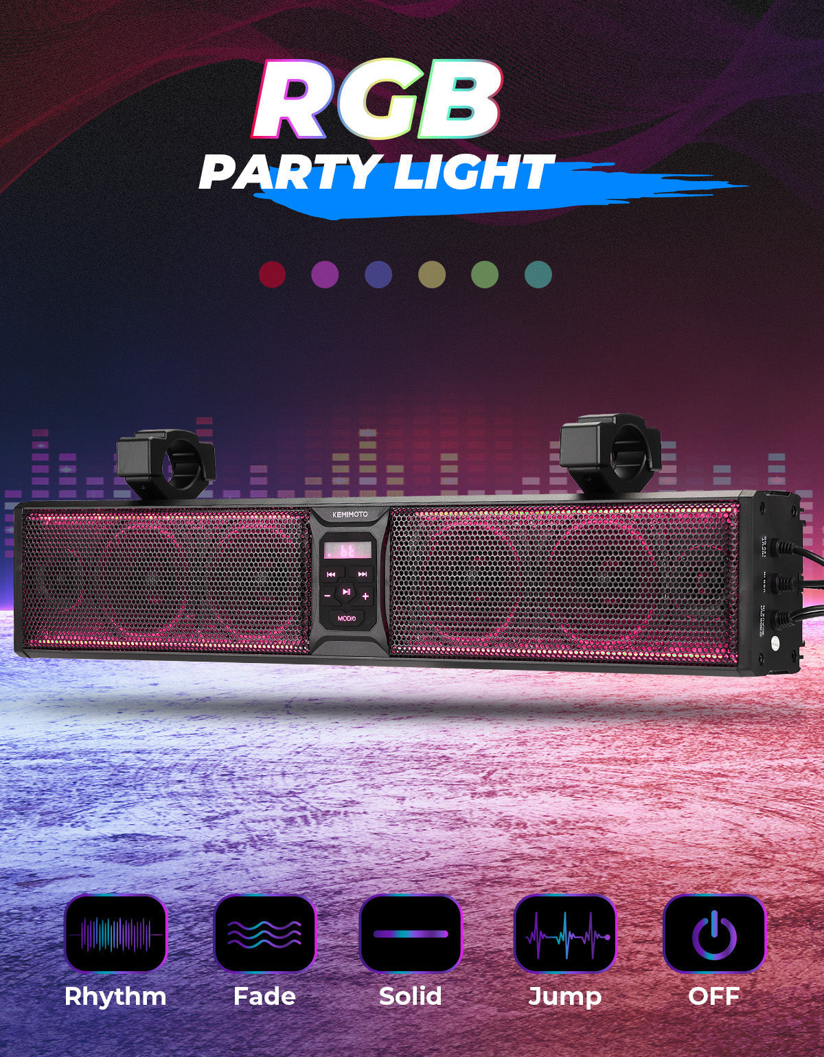 6 Speaker 26 Inch RGB Bluetooth Sound Bar for Polaris RZR/ 570/ 800/ 900/XP/1000/ Pro – fits Polaris RZR (view 3)