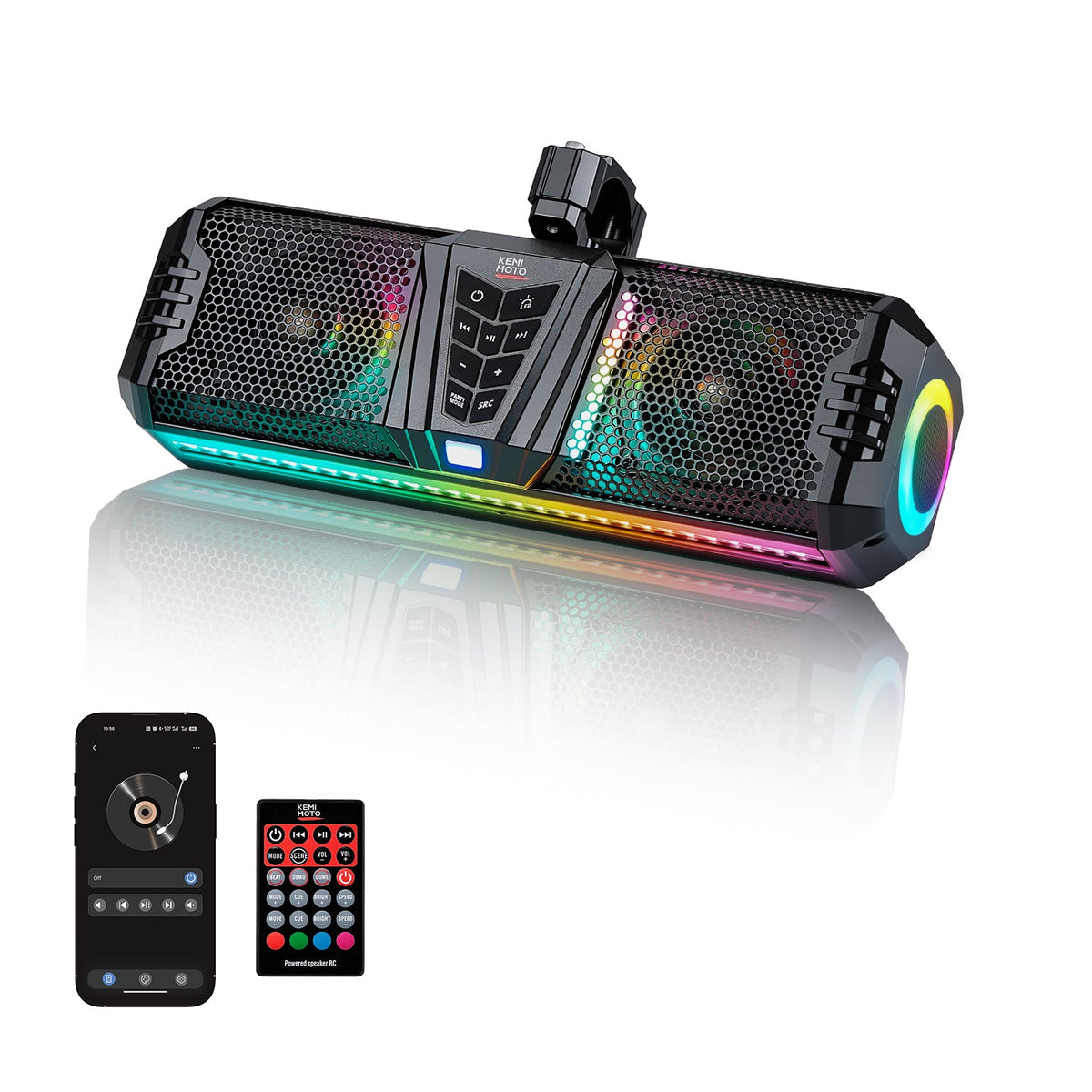 Midnight 40 Gen1.5 Metal 16" Bluetooth Sound Bar –2026 Compact RGB UTV Speaker for Golf Cart, ATV, Polaris RZR – fits...
