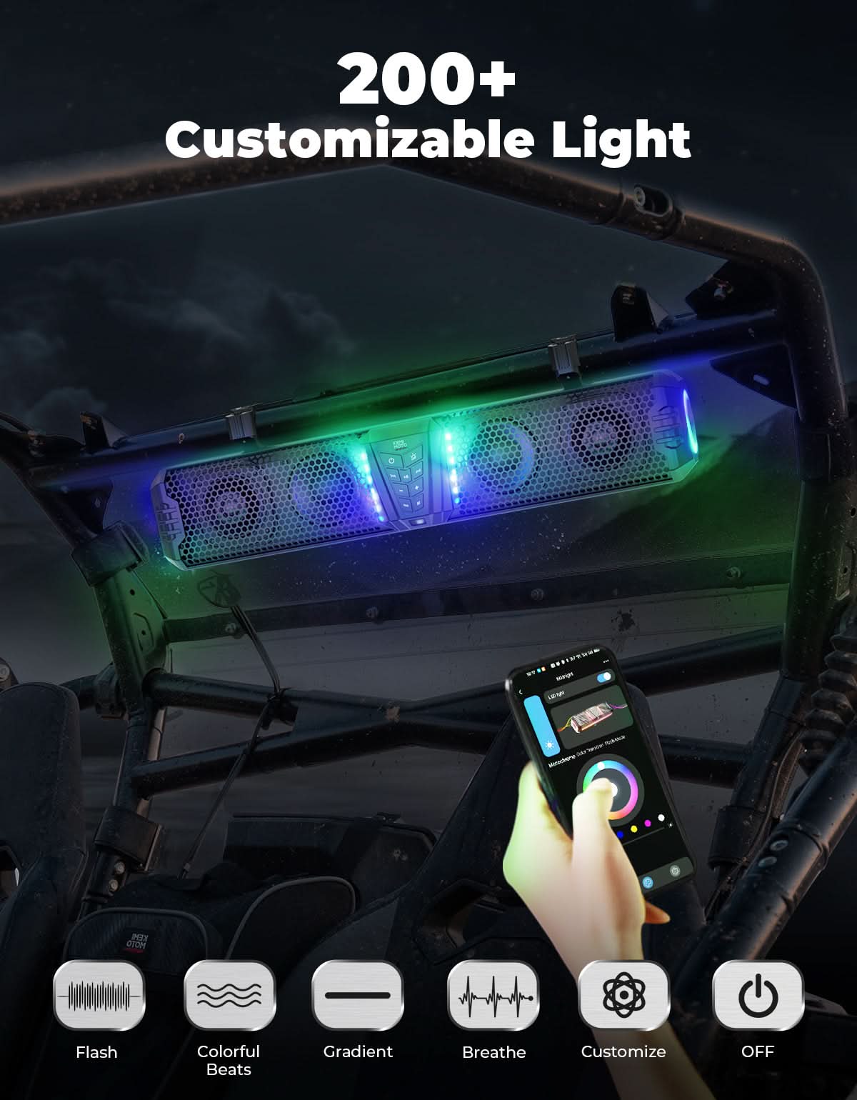 Midnight 60 Gen1.5 Metal UTV Soundbar 26" – Bluetooth & RGB Lights, Waterproof 2026 for Golf Cart/ATV/Polaris – fits...
