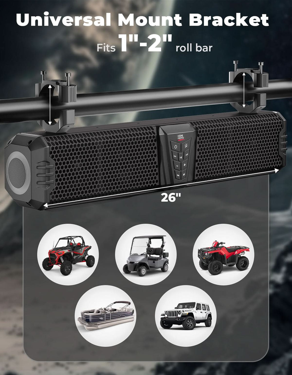 Midnight 60 Gen1.5 Metal UTV Soundbar 26" – Bluetooth & RGB Lights, Waterproof 2026 for Golf Cart/ATV/Polaris – fits...