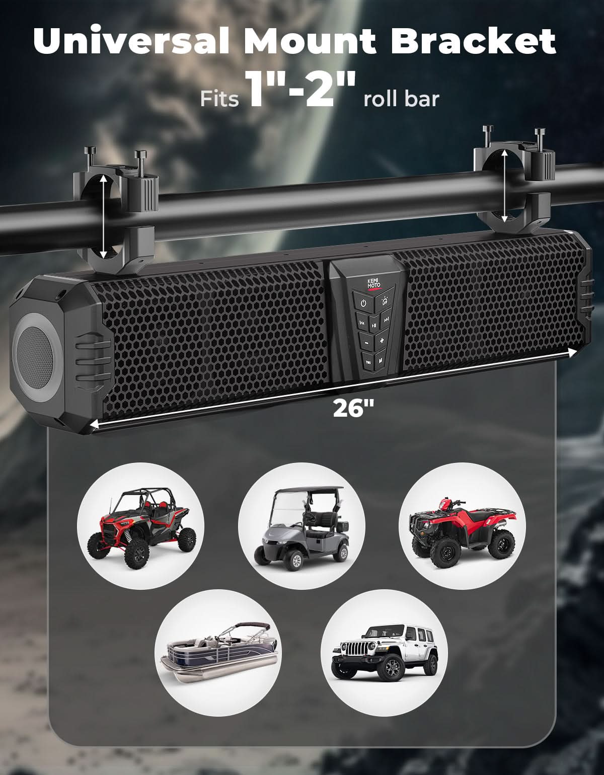 Midnight 60 Gen1.5 Metal UTV Soundbar 26" – Bluetooth & RGB Lights, Waterproof 2026 for Golf Cart/ATV/Polaris – fits...