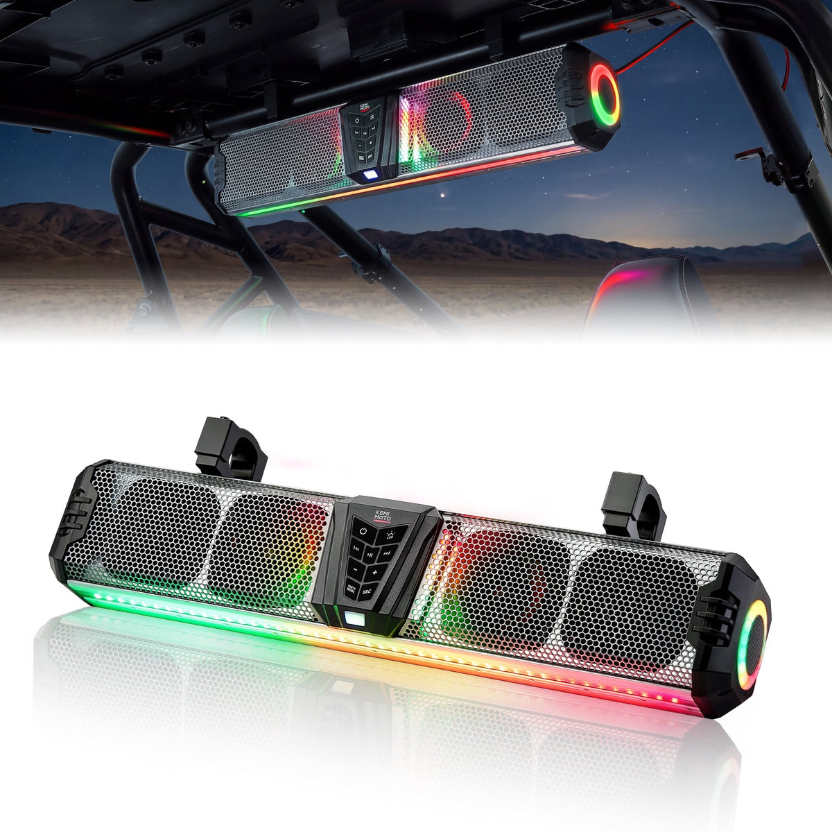 KEMIMOTO Midnight SL60 Gen1.5 Metal 26" RGB UTV Sound Bar for Can-am Golf Cart Marine 1"-2" Roll Bar – fits Can-Am...