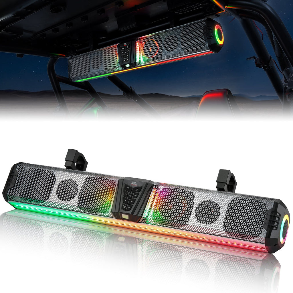 KEMIMOTO Midnight S80 Gen1.5 32" Aluminum 6-Speaker RGB Soundbar Silver – fits Can-Am Maverick X3 MAX