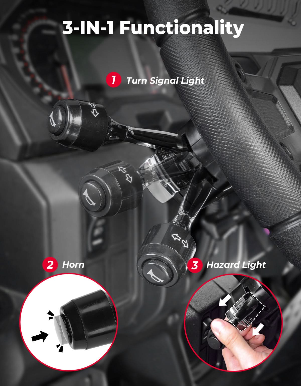 Universal Turn Signal Levers with 110D Horn, DC10-48V 10A for Polaris, Can-Am, Golf Cart, Teryx, CFMOTO