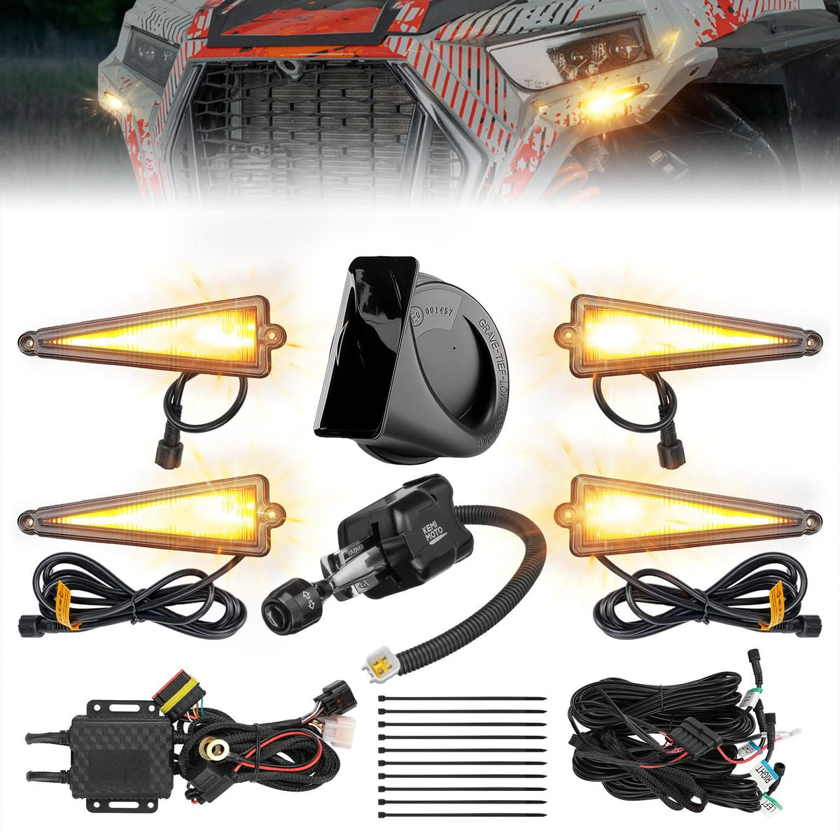 UTV Universal 3-in-1 Triangle Turn Signal Kit with Column Switch & 110dB Horn – fits Can-Am Defender