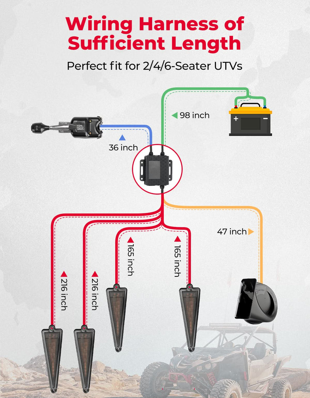 UTV Universal 3-in-1 Triangle Turn Signal Kit with Column Switch & 110dB Horn – fits Honda Pioneer
