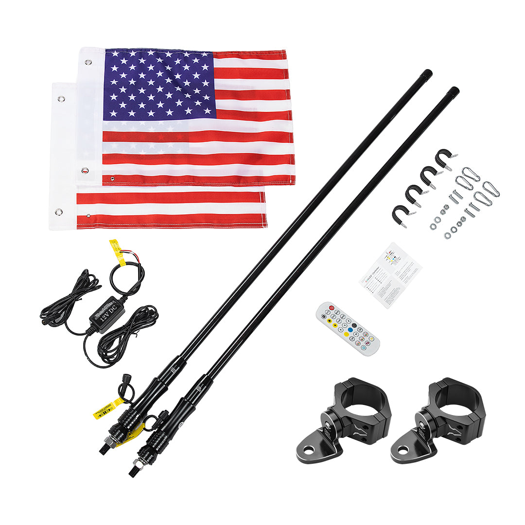 2pcs 4FT Black Limited LED Whip Light with RF Remote Control