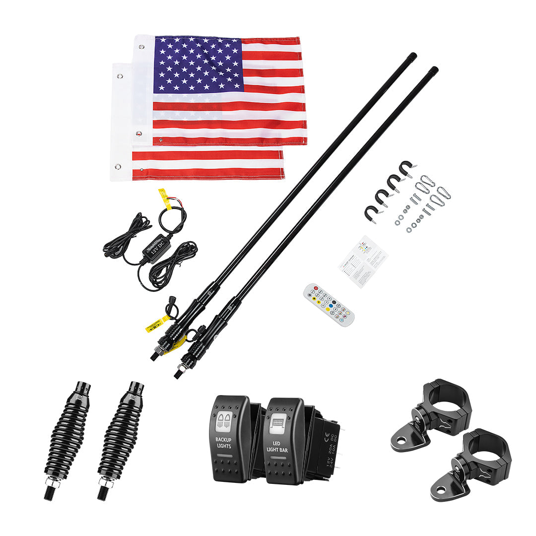 3FT Black Limited LED Whip Light with RF Remote Control 2pcs