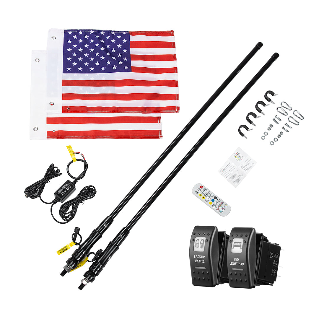 2pcs 4FT Black Limited LED Whip Light with RF Remote Control