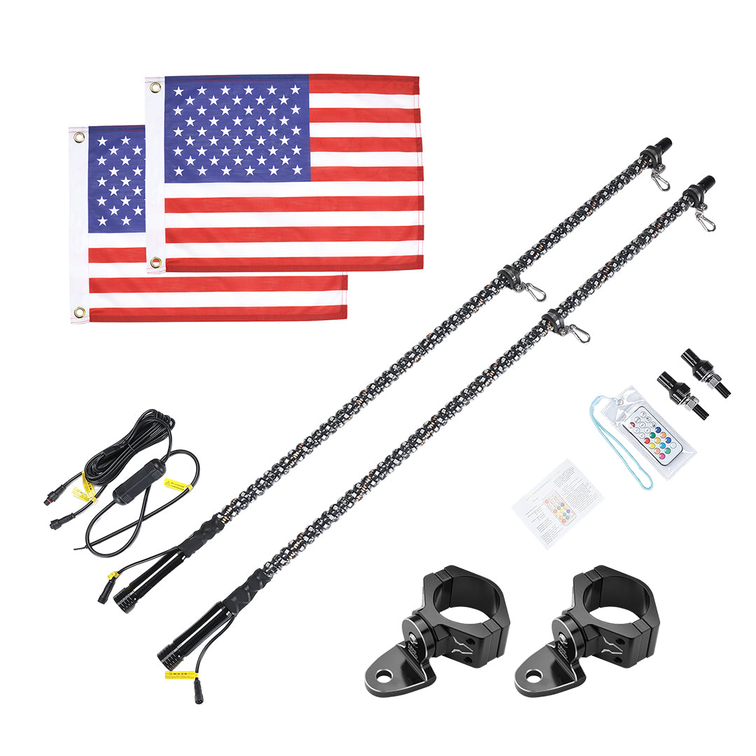 4FT Spiral Whip Light with RF Remote Control, 366 colors, 2 pcs