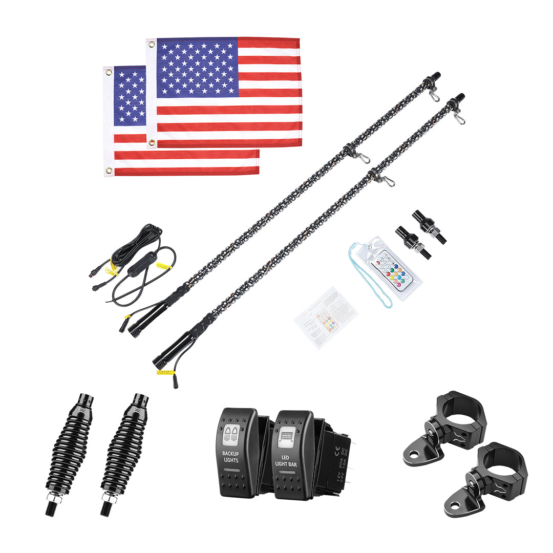 3FT Spiral Whip Light with RF Remote Control, 366 colors, 2 pcs