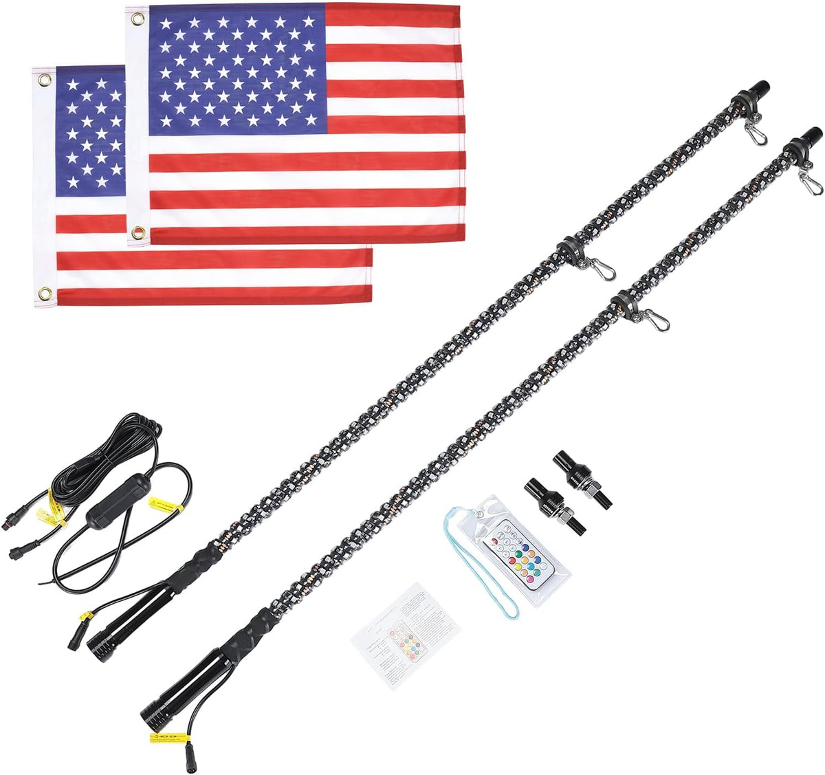 4FT Spiral Whip Light with RF Remote Control, 366 colors, 2 pcs