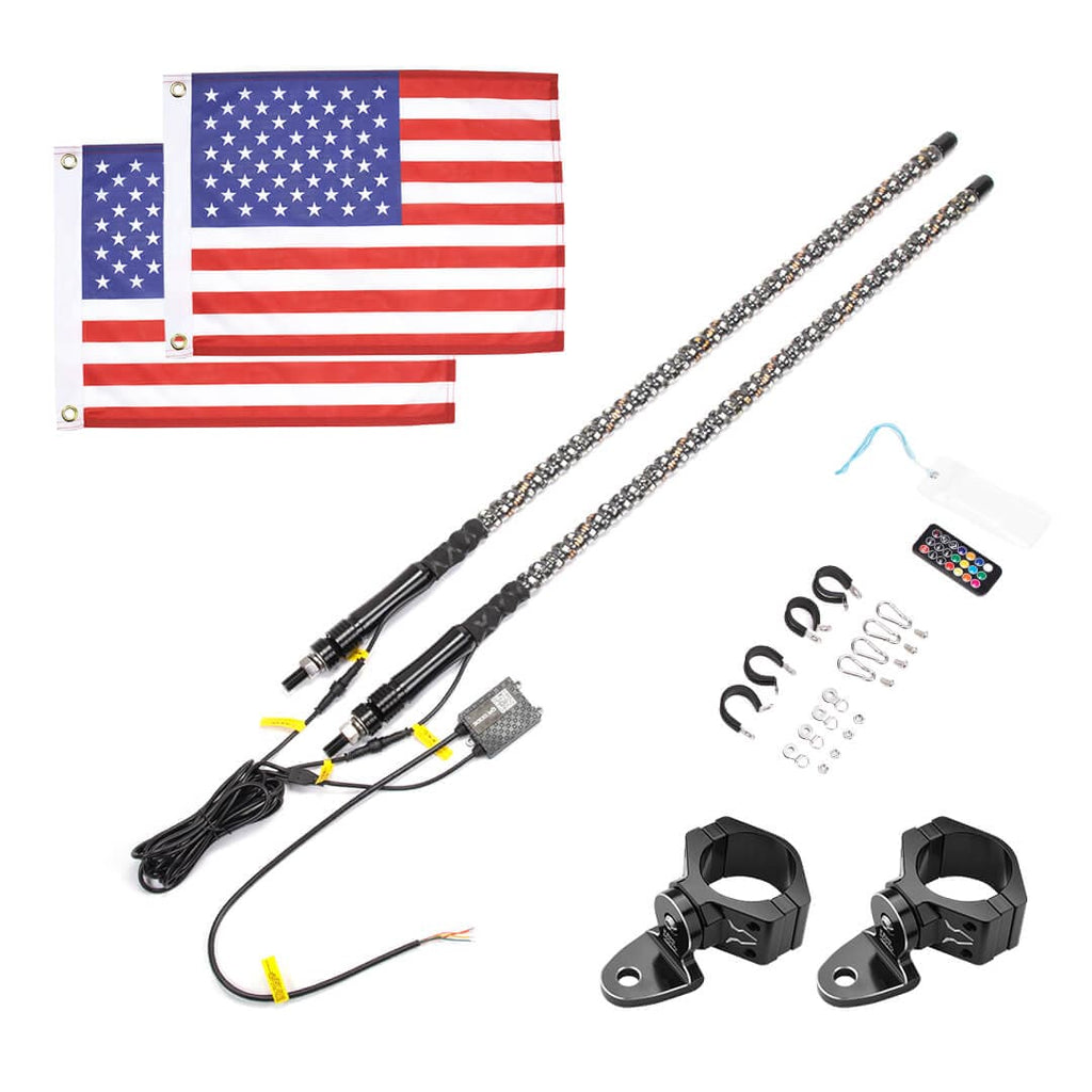 3FT 2PCS Spiral Whip Light Bluetooth Control for Polaris RZR