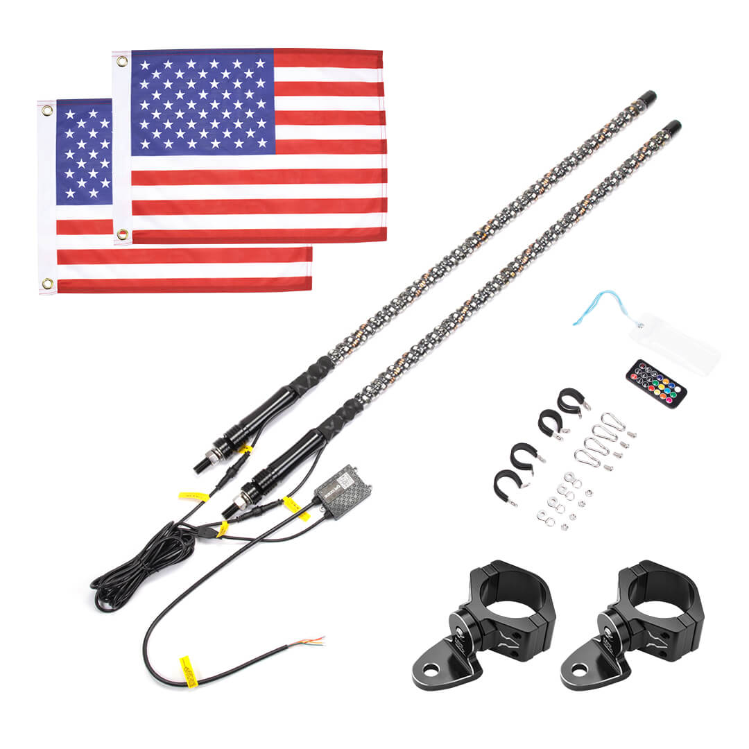 UTV ATV 5FT 2PCS Spiral Whip Light Bluetooth Control w/ Turn Signal Function