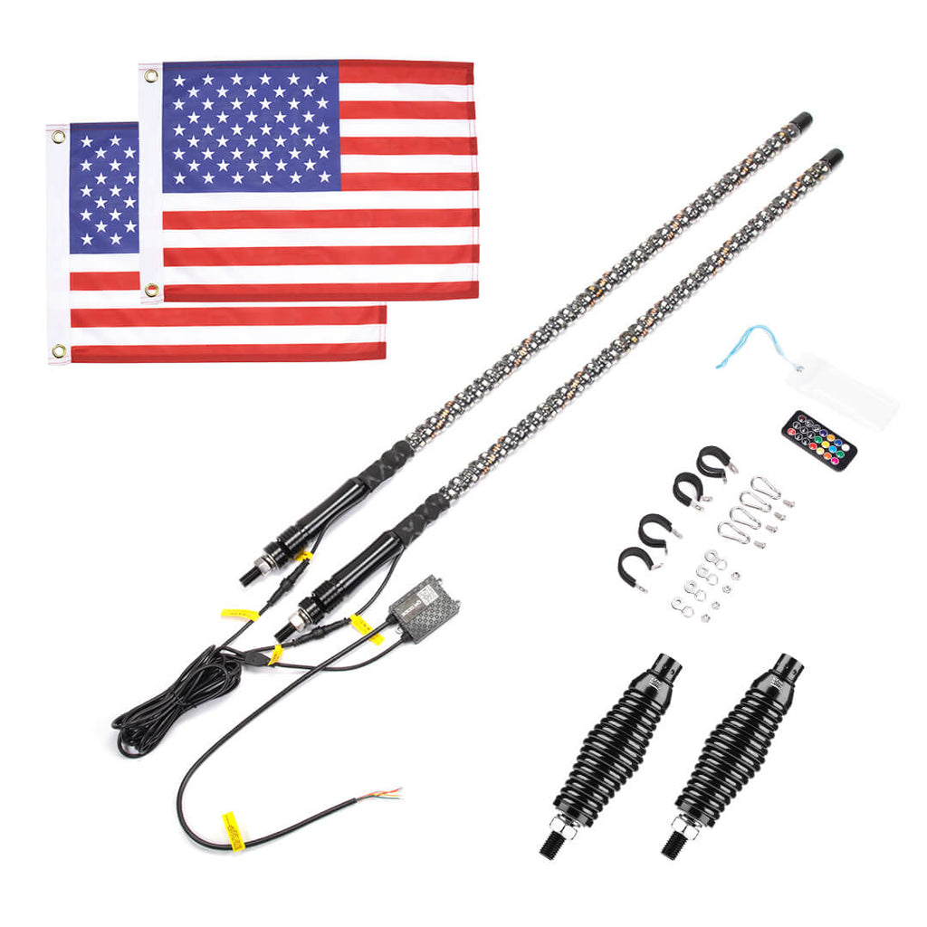 UTV ATV 5FT 2PCS Spiral Whip Light Bluetooth Control w/ Turn Signal Function