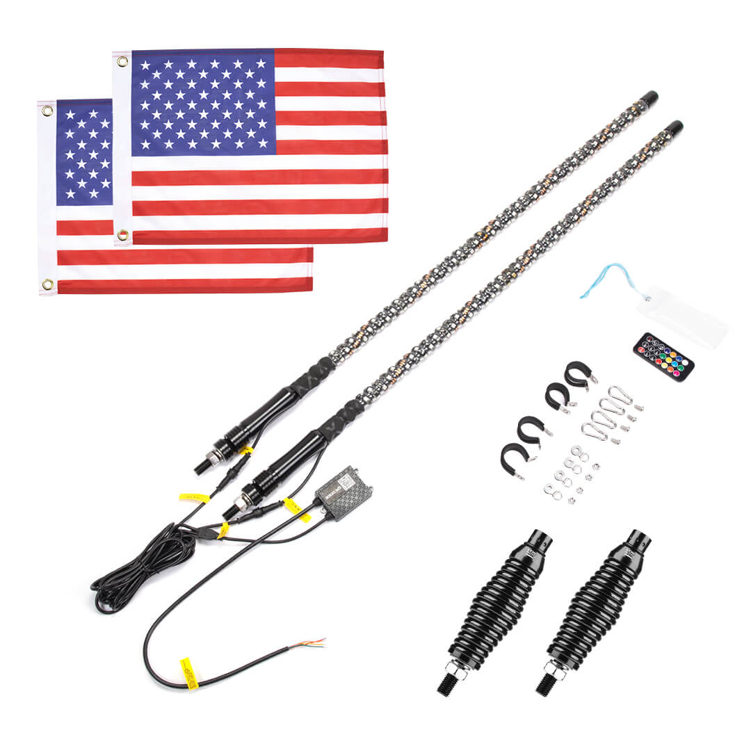 4FT 2PCS Spiral Whip Light Bluetooth Control