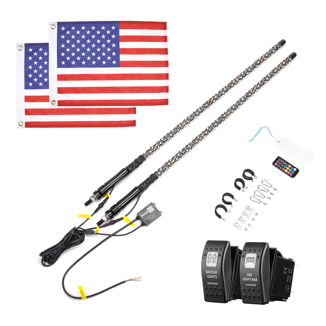 4FT 2PCS Spiral Whip Light Bluetooth Control