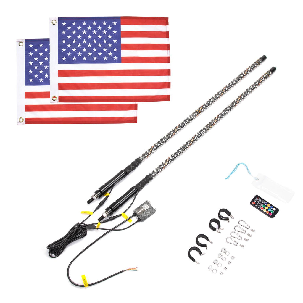 3FT 2PCS Spiral Whip Light Bluetooth Control for Polaris RZR