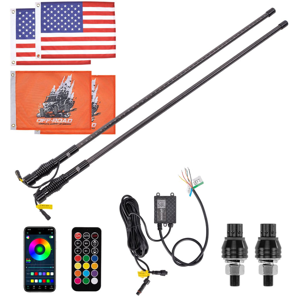 UTV LED Whip Lights 3FT (2PCS) – APP Control, Signal Sync, Spring Base – Fits Maverick X3, Polaris RZR, Talon – fits...