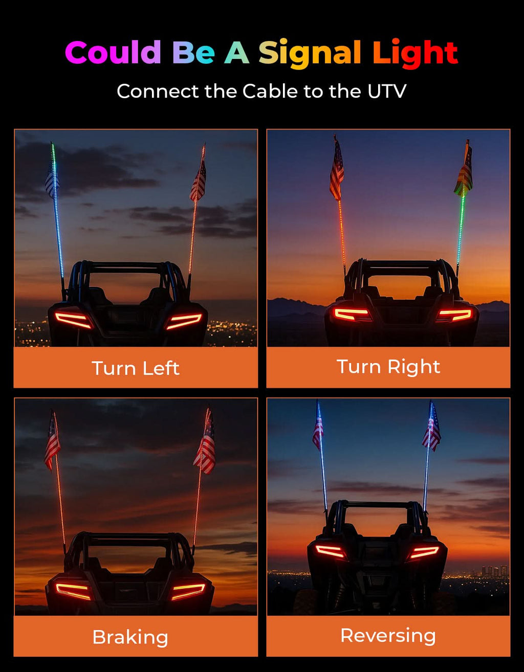 UTV LED Whip Lights 3FT (2PCS) – APP Control, Signal Sync, Spring Base – Fits Maverick X3, Polaris RZR, Talon – fits...