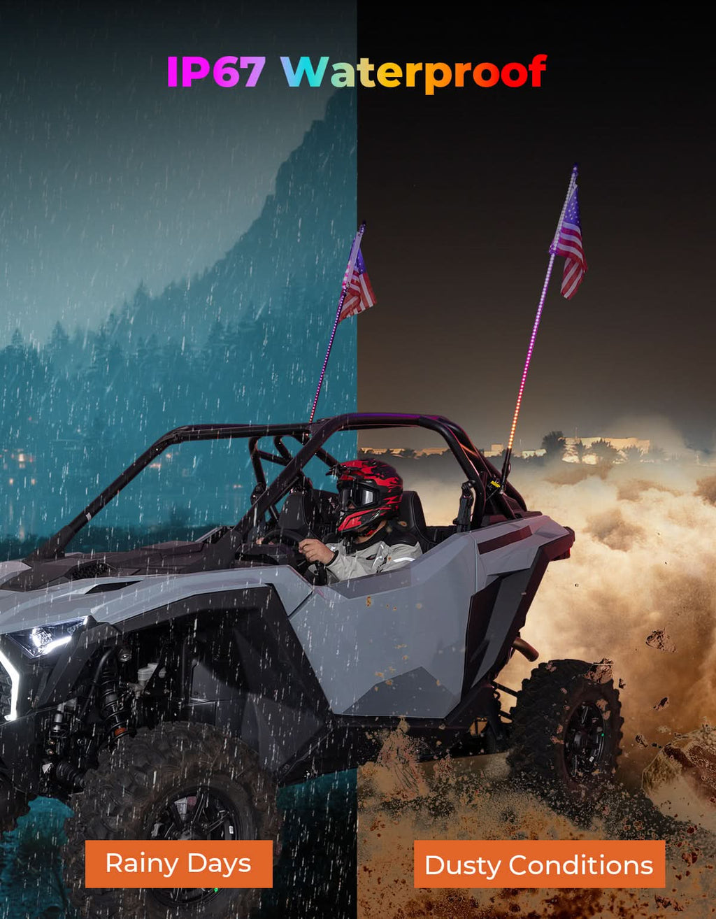 UTV LED Whip Lights 3FT (2PCS) – APP Control, Signal Sync, Spring Base – Fits Maverick X3, Polaris RZR, Talon – fits...