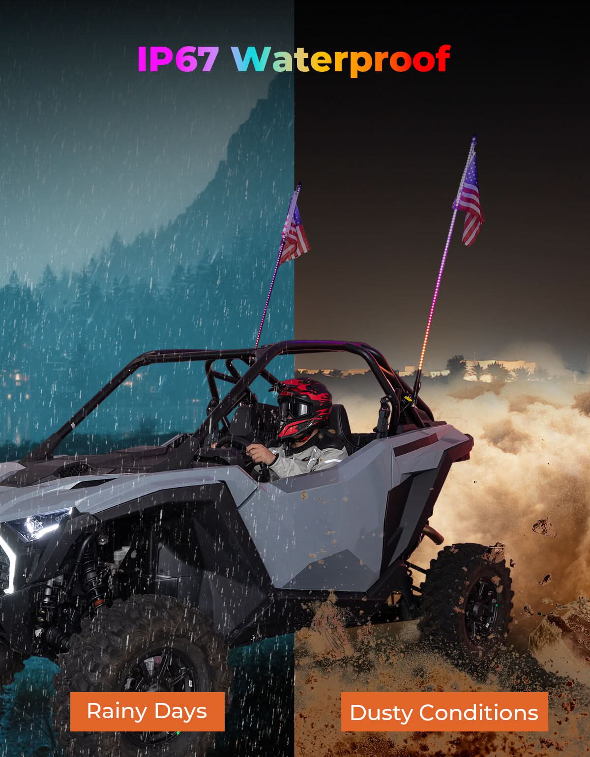 UTV LED Whip Lights 3FT (2PCS) – APP Control, Signal Sync, Spring Base – Fits Maverick X3, Polaris RZR, Talon – fits...