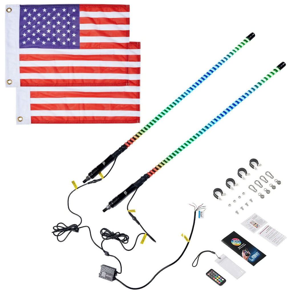2PCS 4FT COB LED Whip Lights – 2016 LEDs, Bluetooth APP Control – Fit Can-Am X3, Polaris RZR, UTV/ATV