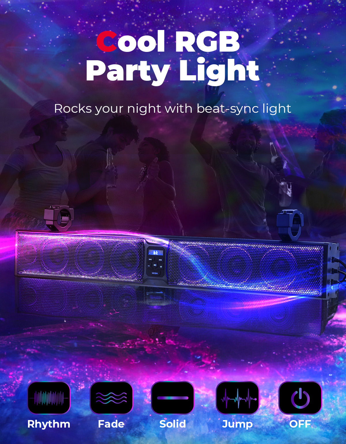 33'' 8-Speaker RGB UTV Bluetooth Sound Bar for Can Am Maverick X3/ RZR w/ 1.75''-2.25'' Roll Bar