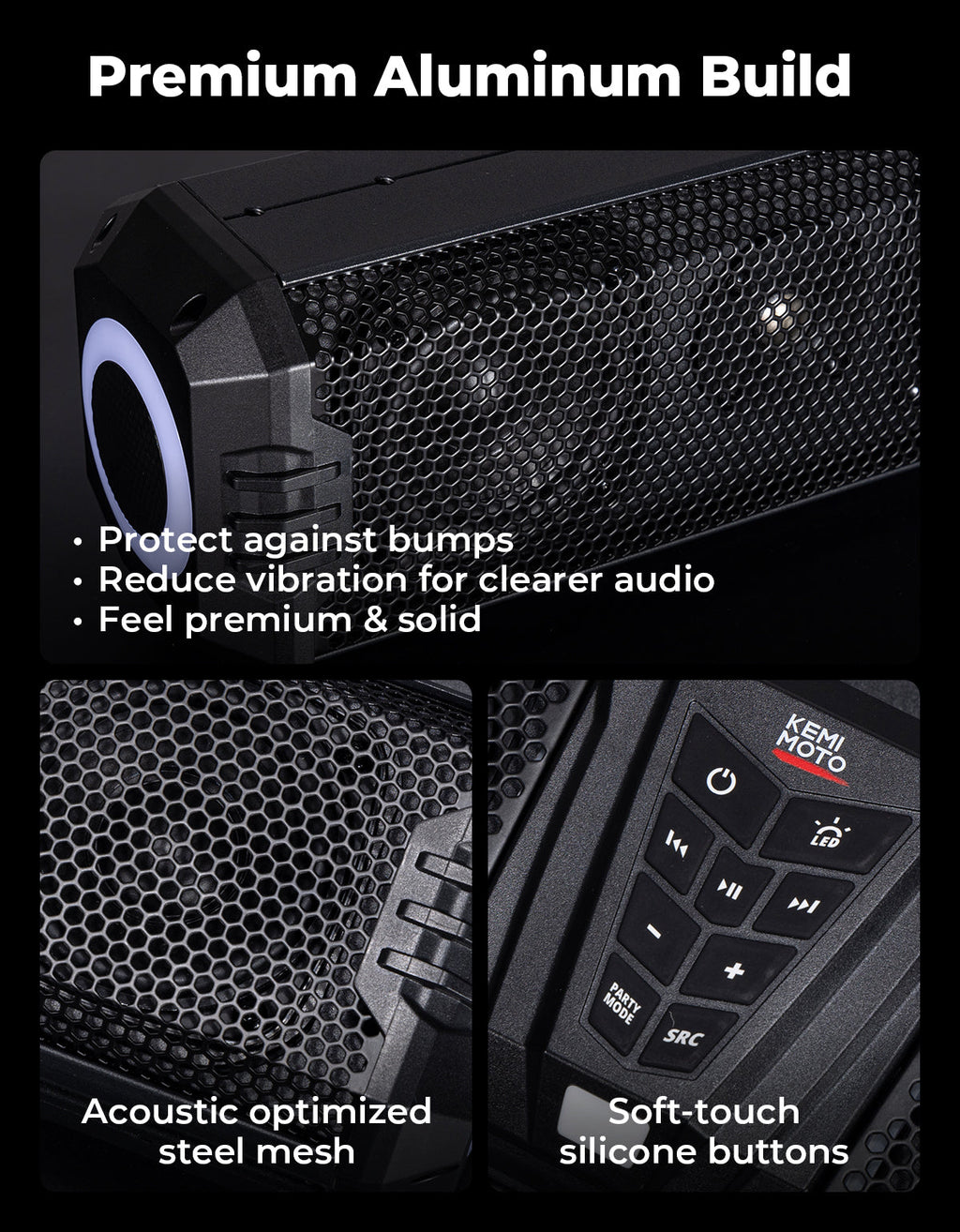 KEMIMOTO Midnight 80 Gen1.5 Metal 32-inch 6-Speaker RGB UTV Sound Bar – fits Polaris RZR (view 4)