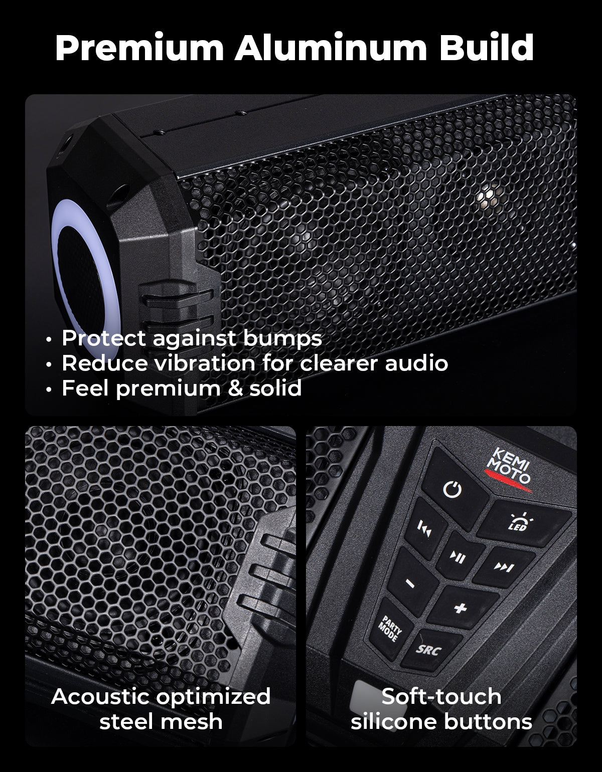 KEMIMOTO Midnight 80 Gen1.5 Metal 32-inch 6-Speaker RGB UTV Sound Bar – fits Polaris RZR (view 4)