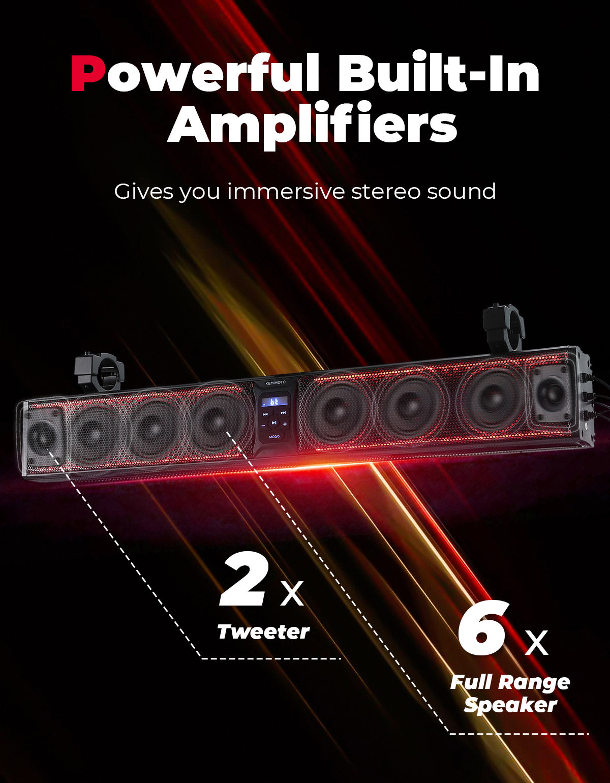 33'' 8-Speaker RGB UTV Bluetooth Sound Bar for Can Am Maverick X3/ RZR w/ 1.75''-2.25'' Roll Bar