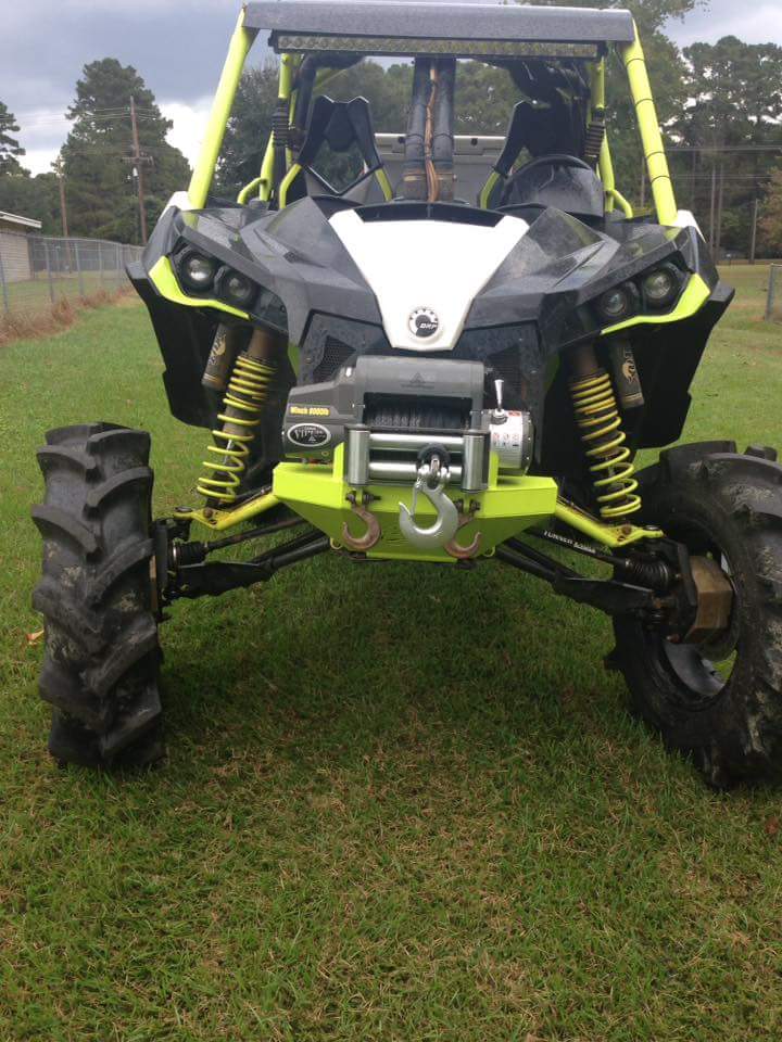 Can-Am Maverick with Rage Fab steel winch bumper and cube lights