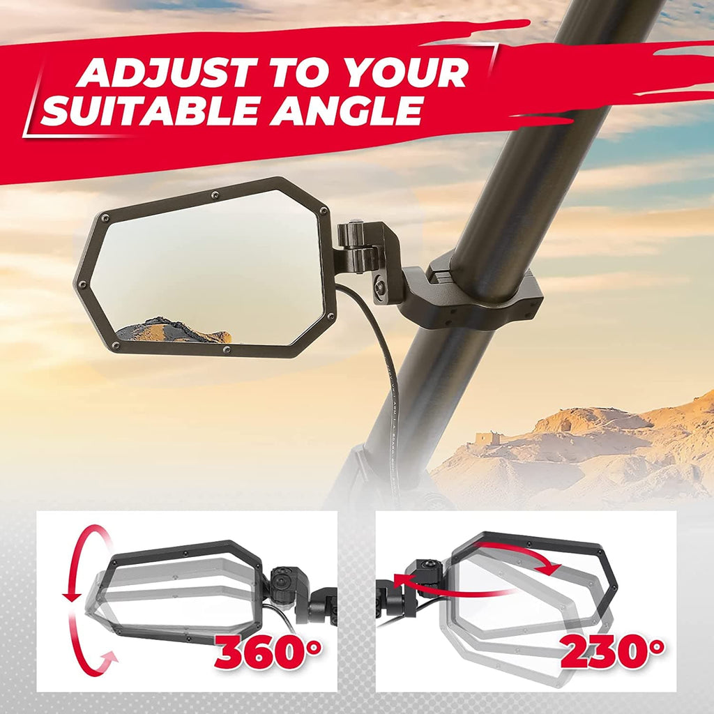 Aluminum UTV Side Mirrors Lights for Can Am Maverick X3/ RZR w/ 1.75"-2" Roll Bar – fits Can-Am Maverick X3 2-Seat (view 7)