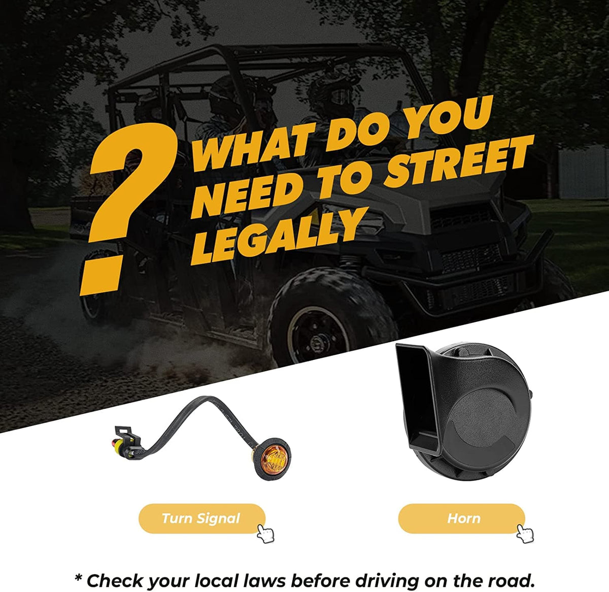 Universial UTV Turn Signal Kit & 105D Horn for Polaris, Can-Am, Pioneer
