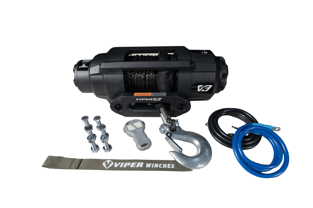 MOTOALLIANCE® Viper V3 9000lb UTV/ATV Military Grade Winch with 40 feet Black Synthetic Rope