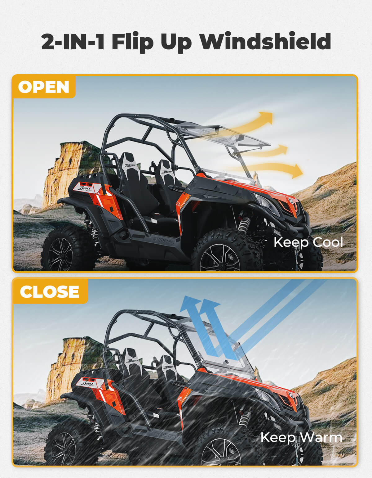 Flip Up Windshield for CFMOTO ZFORCE 500 | 800 | 1000