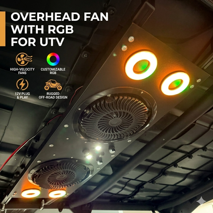 Overhead Fan with RGB for UTV with 57-42 Inch Roof Width for Polaris Ranger, RZR, Can-Am Defender, CFMOTO Uforce – fits...