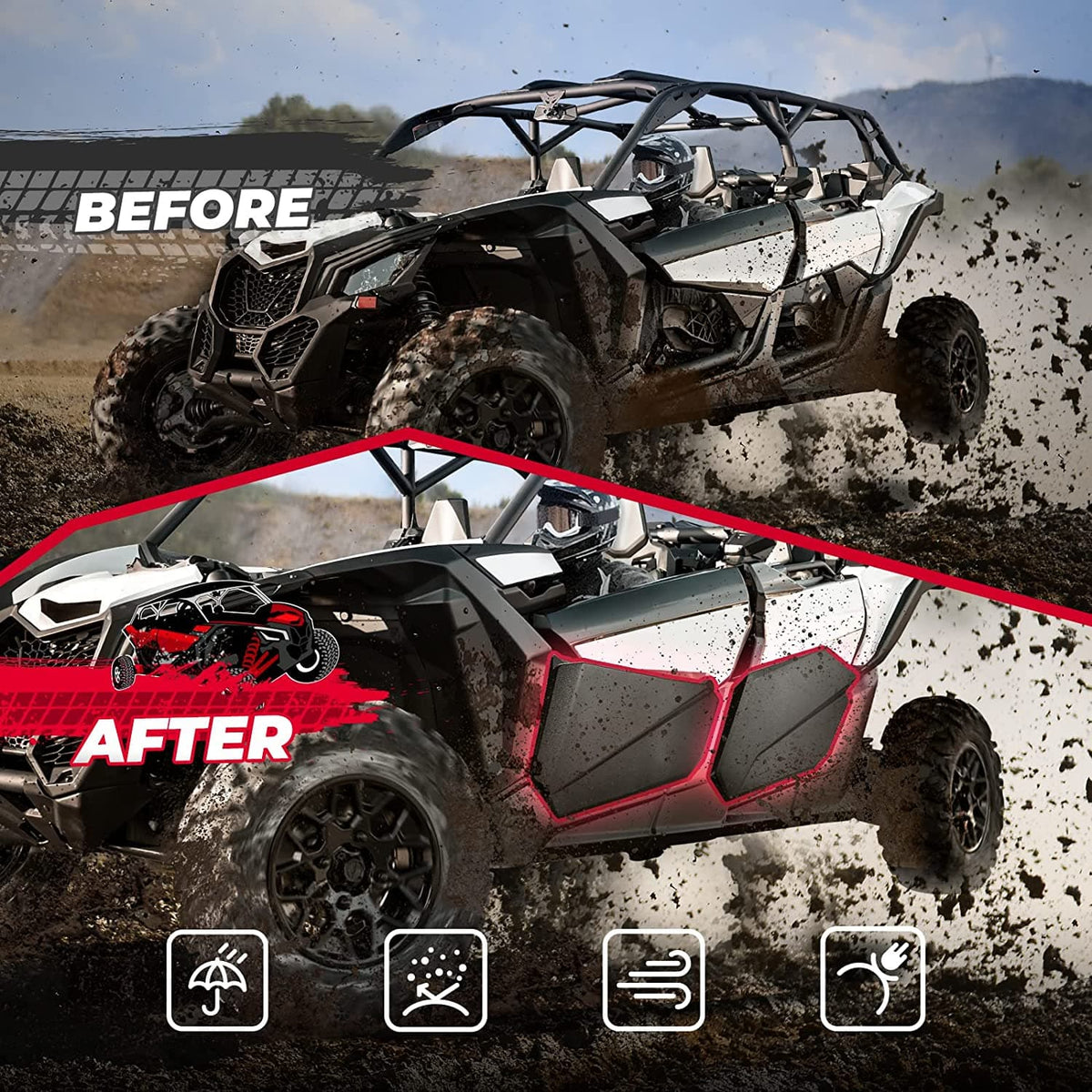 4pcs Lower Doors Panels with Metal Frame for Can-Am Maverick X3 MAX