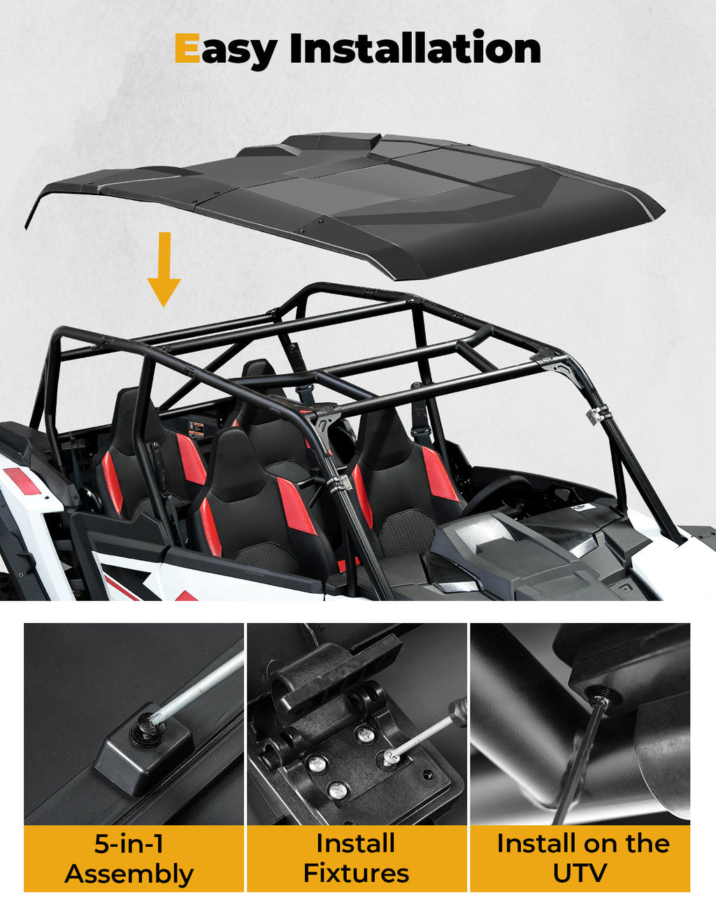 5-in-1 Hard Plastic Roof for Polaris RZR XP4 1000 (4 Doors) 2024-2025 – fits Polaris RZR XP 4 1000 (2024+) (view 2)