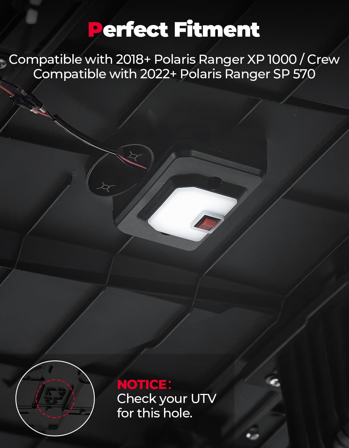 UTV Dome Light for Polaris Ranger XP 1000 SP 570 2018-2026